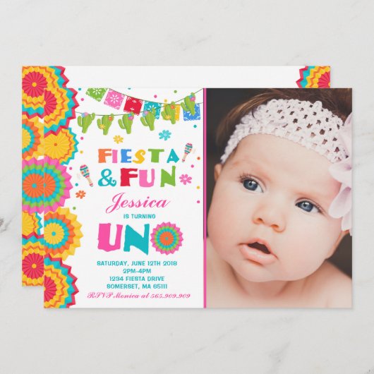 Fiesta Birthday Invitation Fiesta Fun Turning Uno Kaart (Voorkant / Achterkant)