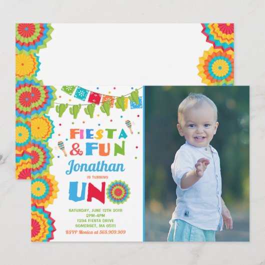 Fiesta Birthday Invitation Fiesta Fun Turning Uno Kaart (Voorkant / Achterkant)