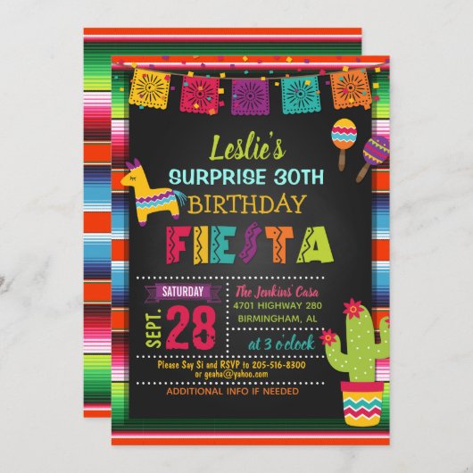 Fiesta Birthday Invitation for Pinata Kaart (Voorkant / Achterkant)