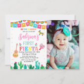Fiesta Birthday Invitation Girl Mexican Cactus Kaart (Voorkant)