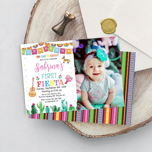 Fiesta Birthday Invitation Girl Mexican Cactus Kaart