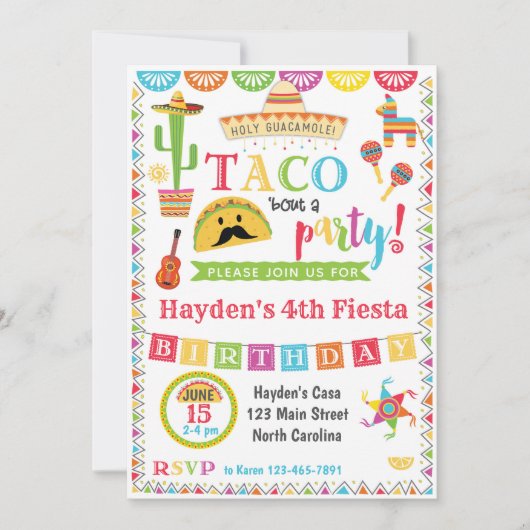 Fiesta Birthday Invitation, Mexicaanse Fiesta Part Kaart (Voorkant)