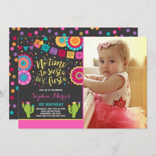 Fiesta Birthday Invitation Mexican Birthday Fiesta Kaart (Voorkant / Achterkant)