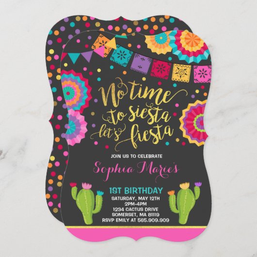 Fiesta Birthday Invitation Mexican Birthday Fiesta Kaart (Voorkant / Achterkant)