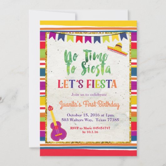 Fiesta Birthday Invitation Mexican Kaart (Voorkant)