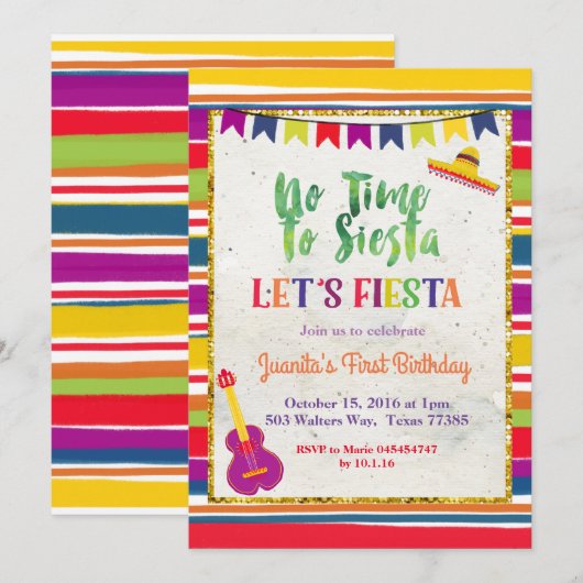 Fiesta Birthday Invitation Mexican Kaart (Voorkant / Achterkant)