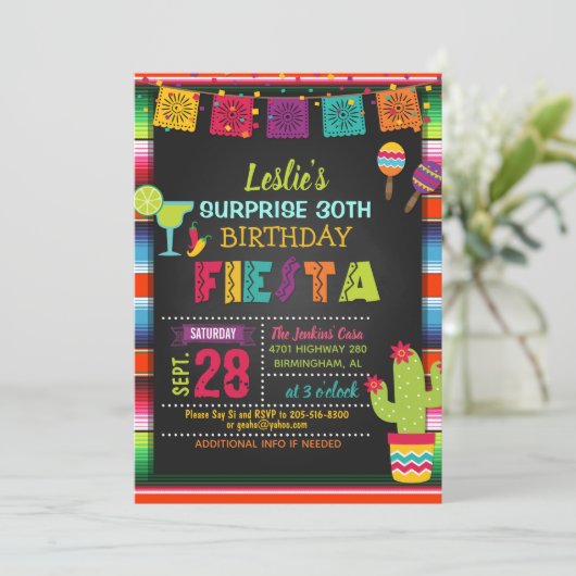 Fiesta Birthday Invitation - Sarape Border Kaart (Staand voorkant)