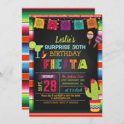 Fiesta Birthday Invitation - Sarape Border Kaart (Voorkant / Achterkant)