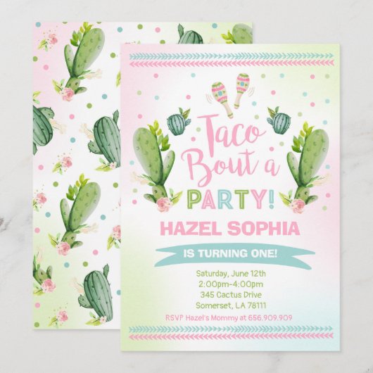 Fiesta Birthday Invitation Taco Bout A Party Kaart (Voorkant / Achterkant)