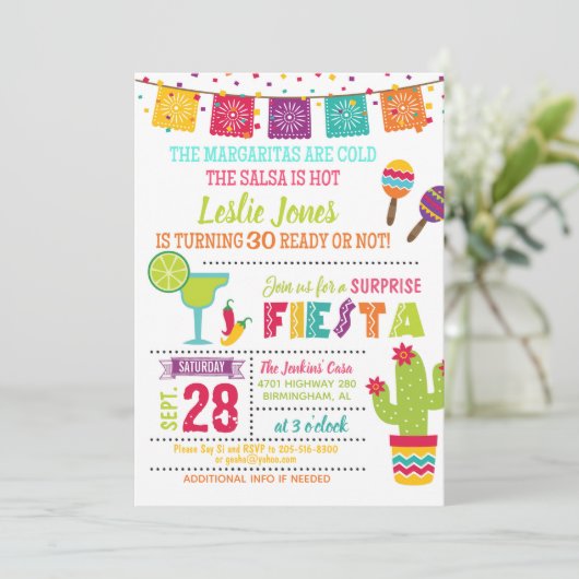 Fiesta Birthday Invitation - White Kaart (Staand voorkant)