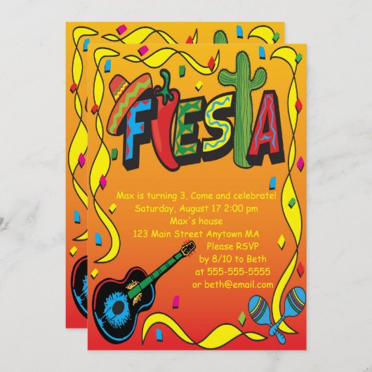 Fiesta Birthday of Party Invitation Kaart (Voorkant / Achterkant)