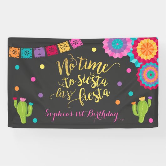 Fiesta Birthday Party Banner: geen tijd voor Siest Spandoek (Horizontaal)