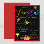 Fiesta Birthday Party Colorful Vibrant Invite Kaart (Voorkant / Achterkant)