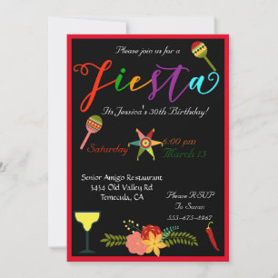 Fiesta Birthday Party Colorful Vibrant Invite Kaart