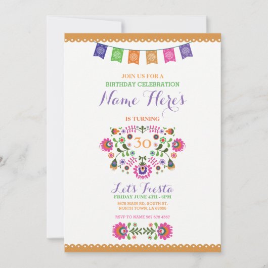 Fiesta Birthday Party Floral Mexico Invitation Kaart (Voorkant)