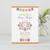 Fiesta Birthday Party Floral Mexico Invitation Kaart (Staand voorkant)