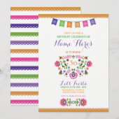 Fiesta Birthday Party Floral Mexico Invitation Kaart (Voorkant / Achterkant)