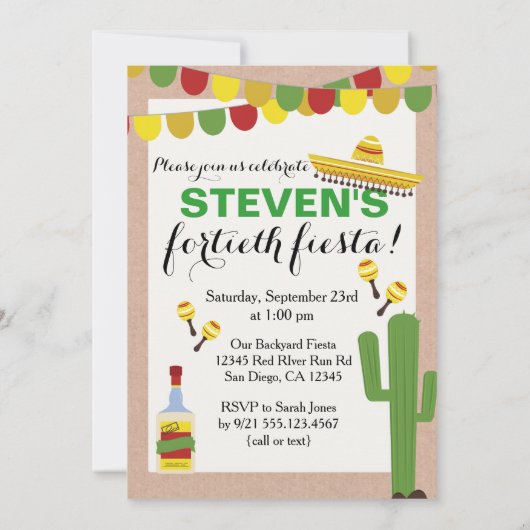 Fiesta Birthday Party Invitation Kaart (Achterkant)