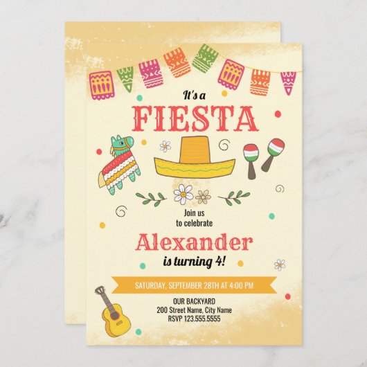 Fiesta Birthday Party Invitation Kaart (Voorkant / Achterkant)