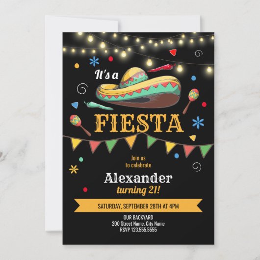 Fiesta Birthday Party Invitation Kaart (Voorkant)