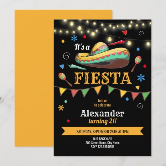Fiesta Birthday Party Invitation Kaart (Voorkant / Achterkant)