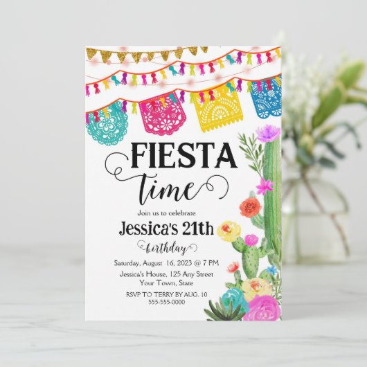 Fiesta Birthday Party Invitation Mexicaans thema Kaart (Staand voorkant)