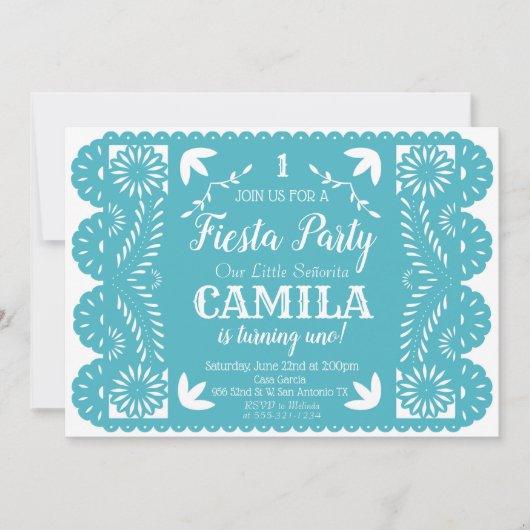 Fiesta Birthday Party Invitation Papel Picado Kaart (Voorkant)