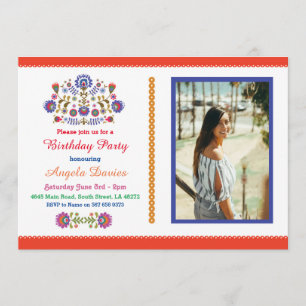 Fiesta Birthday Party Mexican Pattern Invite 15 21 Kaart