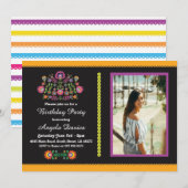 Fiesta Birthday Party Mexican Pattern Invite 16 18 Kaart (Voorkant / Achterkant)