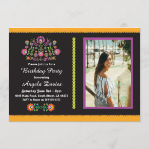 Fiesta Birthday Party Mexican Pattern Invite 16 18 Kaart