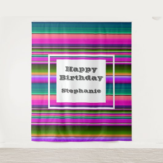 Fiesta Birthday Party Mexican Serape Blanket Wandkleed (Voorkant)