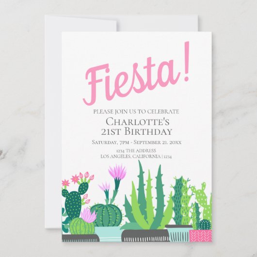 Fiesta Birthday succulent cactus bruiloft Kaart (Voorkant)