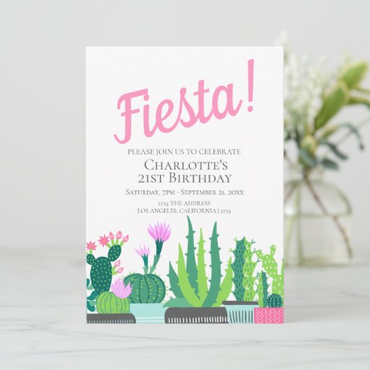 Fiesta Birthday succulent cactus bruiloft Kaart (Staand voorkant)
