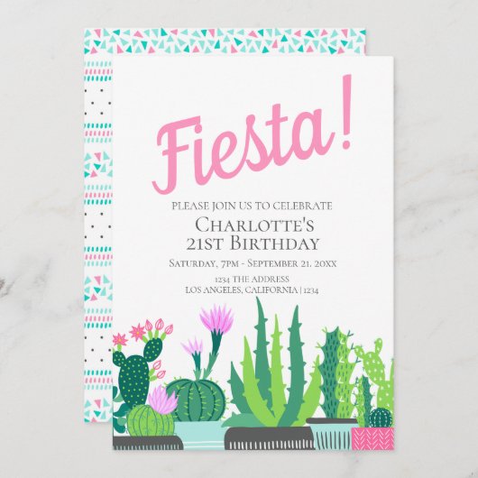 Fiesta Birthday succulent cactus bruiloft Kaart (Voorkant / Achterkant)