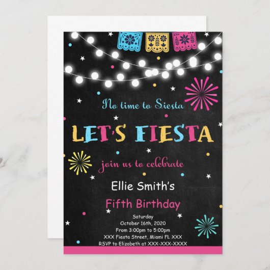 Fiesta Birthday Uitnodiging (Voorkant / Achterkant)