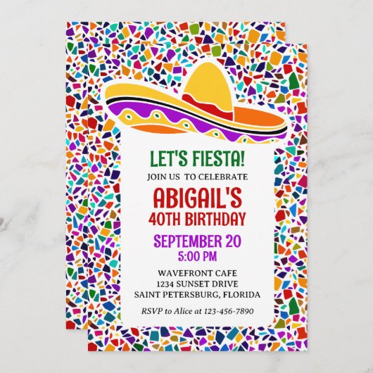 Fiesta Birthday Uitnodiging (Voorkant / Achterkant)