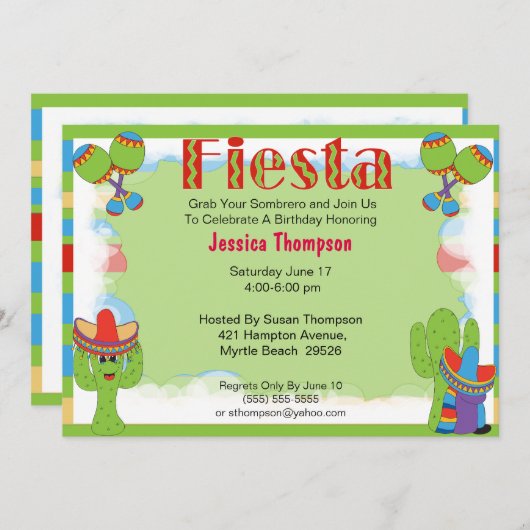 Fiesta Birthday Uitnodiging (Voorkant / Achterkant)