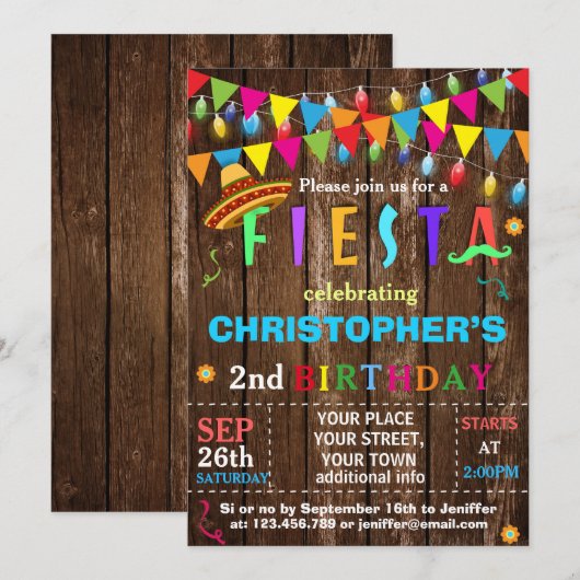 Fiesta Birthday Uitnodiging (Voorkant / Achterkant)