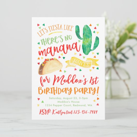 Fiesta Birthday Uitnodiging | Fiesta-partij (Staand voorkant)