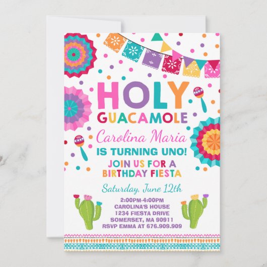 Fiesta Birthday Uitnodiging Heilige Guacamole Part (Voorkant)