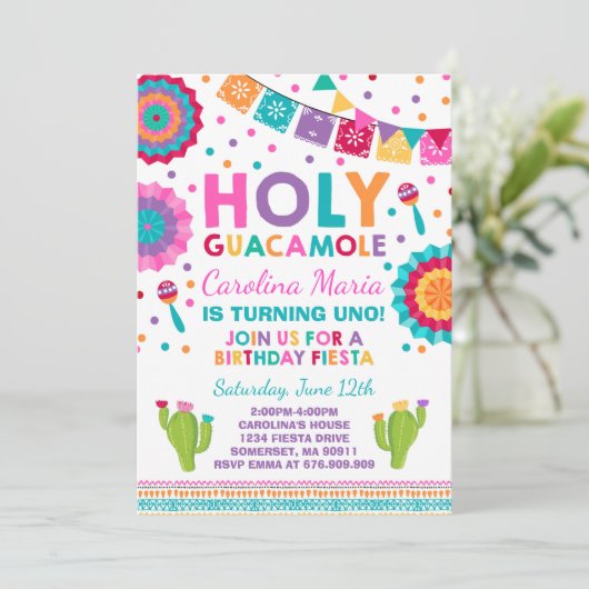 Fiesta Birthday Uitnodiging Heilige Guacamole Part (Staand voorkant)
