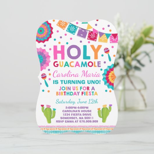 Fiesta Birthday Uitnodiging Heilige Guacamole Part (Staand voorkant)