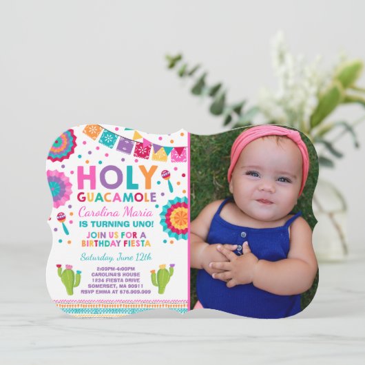 Fiesta Birthday Uitnodiging Heilige Guacamole Part (Staand voorkant)