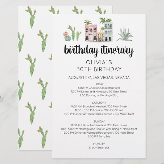 Fiesta Birthday Weekend Itinerary Kaart (Voorkant / Achterkant)