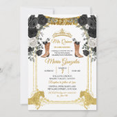 Fiesta Black & Gold Butterfly Mis XV Anos Invitati Kaart (Voorkant)