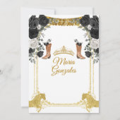 Fiesta Black & Gold Butterfly Mis XV Anos Invitati Kaart (Achterkant)