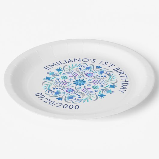 Fiesta Blauwe Verjaardag Douche Trouwen Papieren Bordje (Gekanteld)