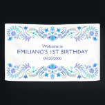 Fiesta Blauwe Verjaardag Douche Trouwen Spandoek<br><div class="desc">Mariachi, margarita's en herinneringen! Vuur de fiesta op met dit Mexicaanse folk art fiesta ontwerp. De kleurrijke tekst en het kunstwerk (met de hand getekend door Lively Scribe zelf) geven dit ontwerp een grillige maar elegante sfeer. Perfect voor de latinx in je leven. Of een feestje in de buurt van...</div>