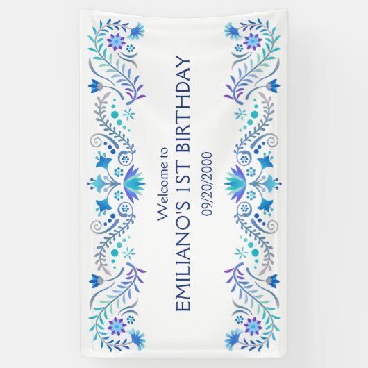 Fiesta Blauwe Verjaardag Douche Trouwen Spandoek (Verticaal)