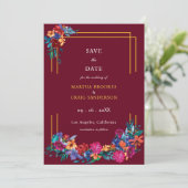 Fiesta Bloem Bewaar de datum Bourgondische bruilof Kaart (Staand voorkant)